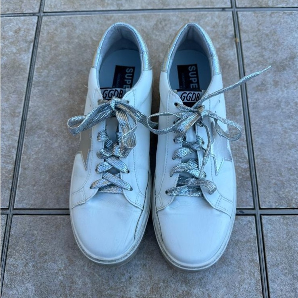 Golden Goose White Sneakers with Silver Accents